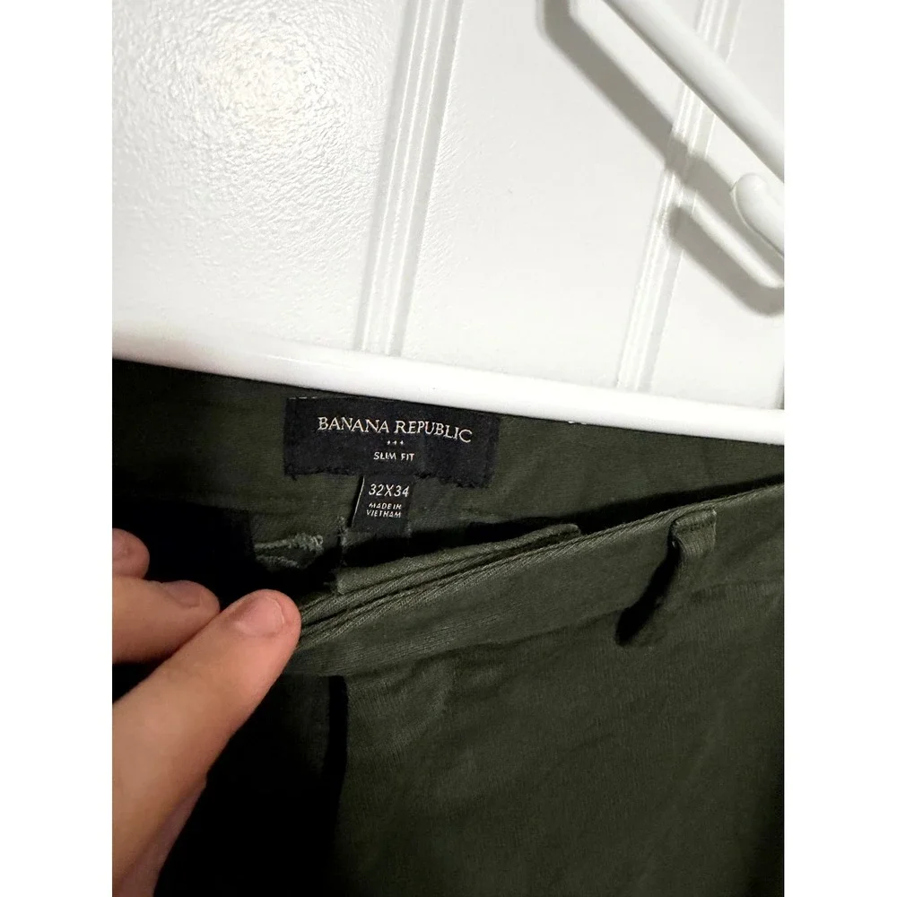 Banana Republic Chinos Mens 32x34 Olive Green Slim Fit Cotton Blend Trousers